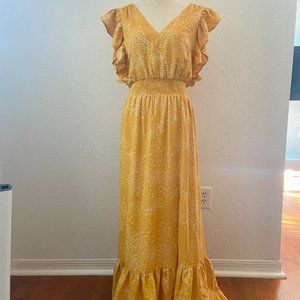 S- Yellow Express Maxi Dress w/ Ruffle Sleeves